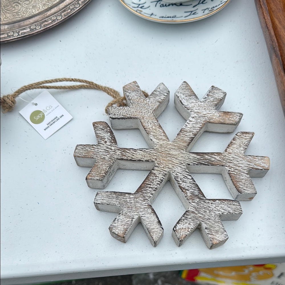 Rustic White Snowflake Holiday Ornament